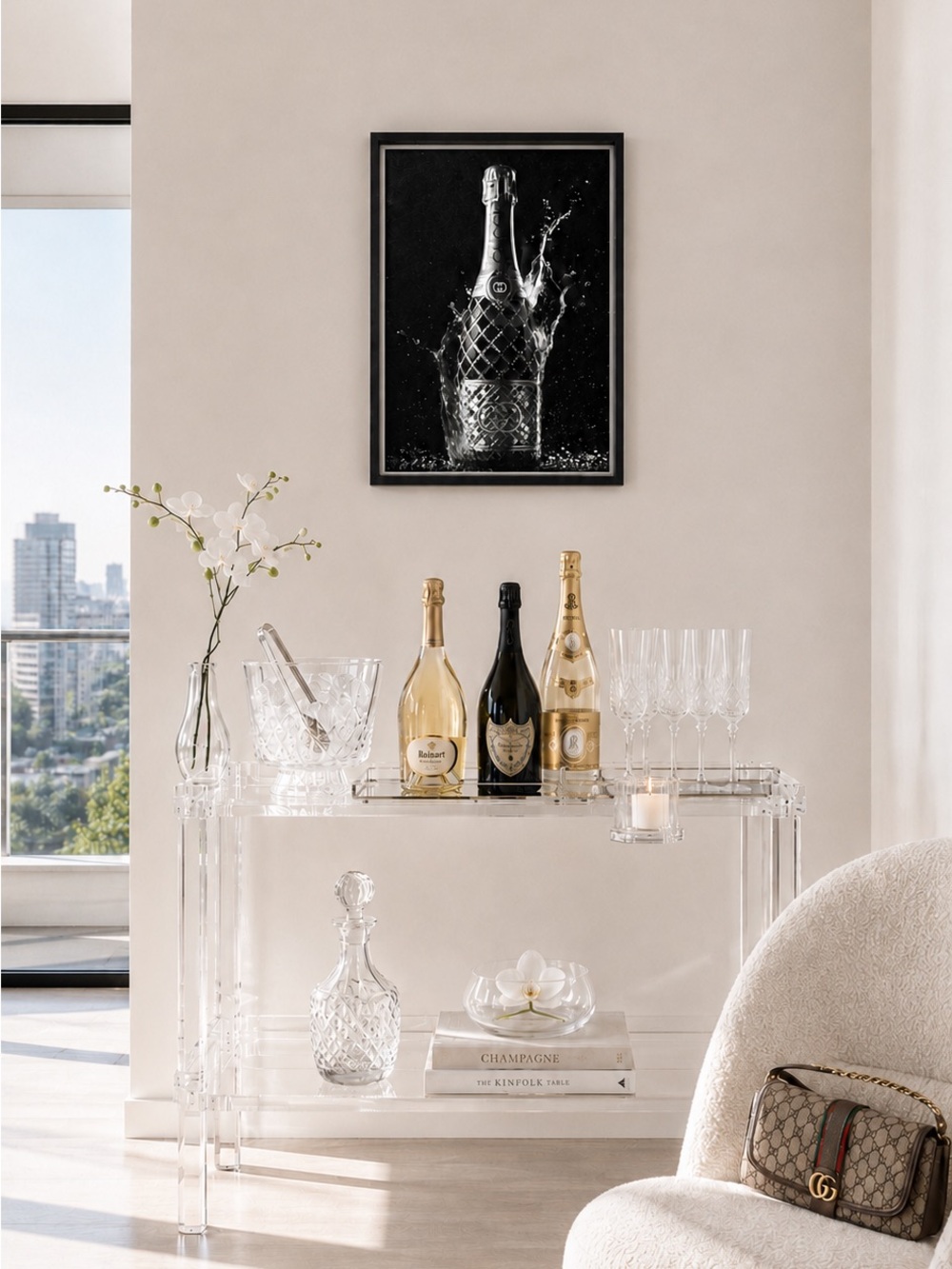 Luxury Bottle Wall Art – Modern Black & Silver Decor – 16” x 20
